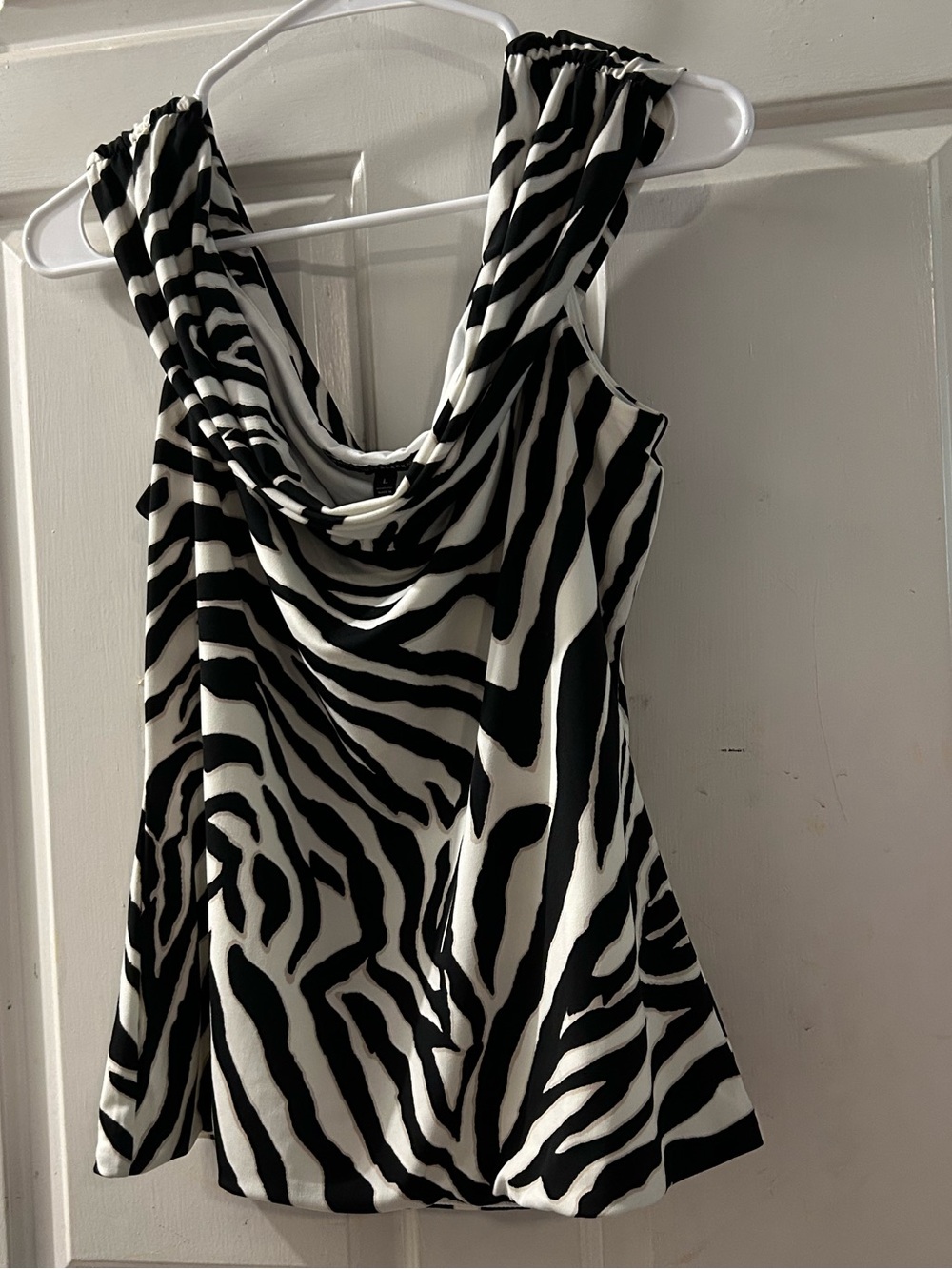 White House Black Market Black and White Zebra Print Cowl Tank